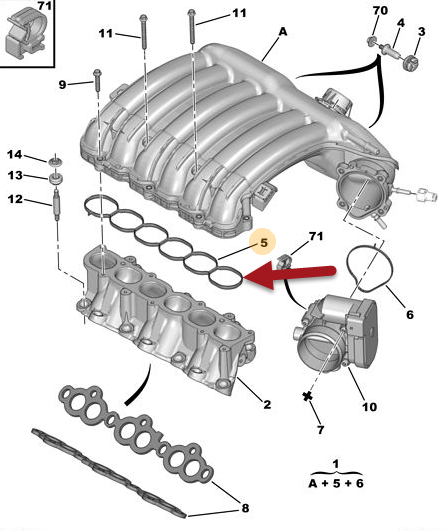 Indsugningsmanif. Pakning CITROËN C5 III (RD) 3.0 V6 XFV (ES9A)