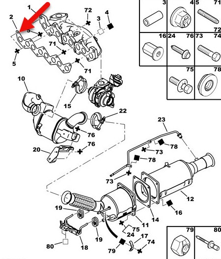 Udstød.Manifoldspakning CITROËN C8 (EA, EB) 2.0 HDi RHM (DW10ATED4)