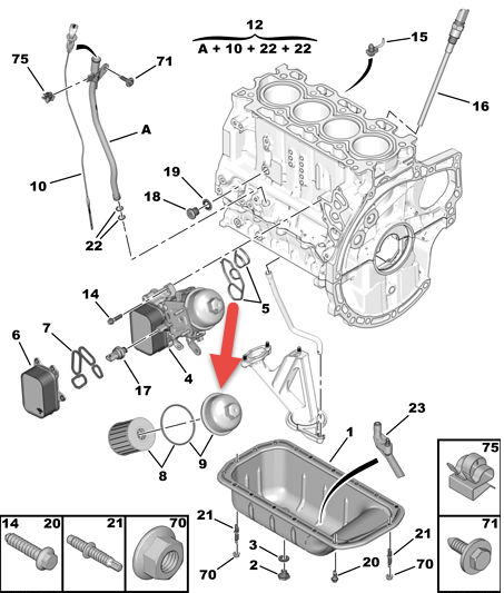 Oliefilterdæksel CITROËN BERLINGO MULTISPACE (B9) 1.6 BlueHDi 100 BHY (DV6FD)