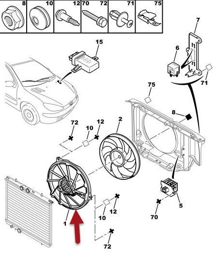Kølerventilator-Komplet PEUGEOT 206 hatchback (2A/C) 1.9 D WJZ (DW8)