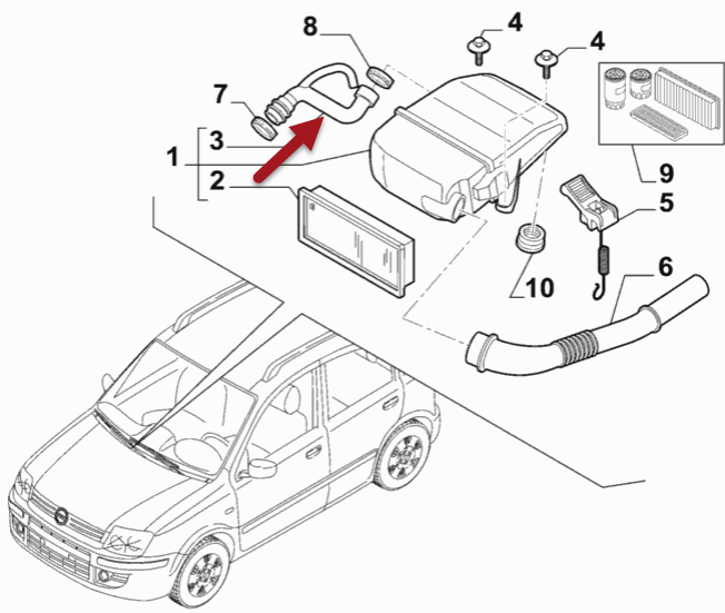 Ånderørsslange FIAT PUNTO (188) 1.2 60 (188.030, .050, .130, .150, .230, .250) 188 A4.000