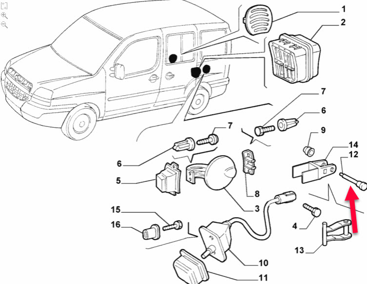 Benzinklap Doblo aksel FIAT DOBLO Kassevogn / MPV (223) 1.3 D Multijet 199 A2.000