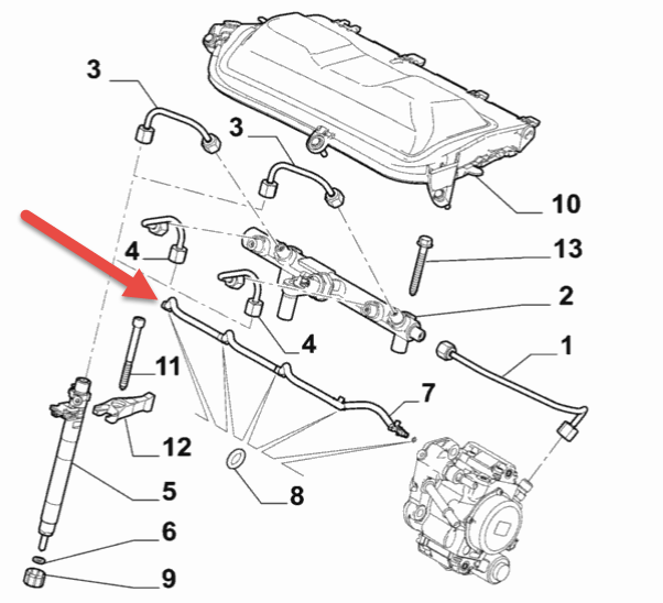 Returslange for dyser CITROËN C5 III Break (RW) 2.0 HDi 165 RHH (DW10CTED4)