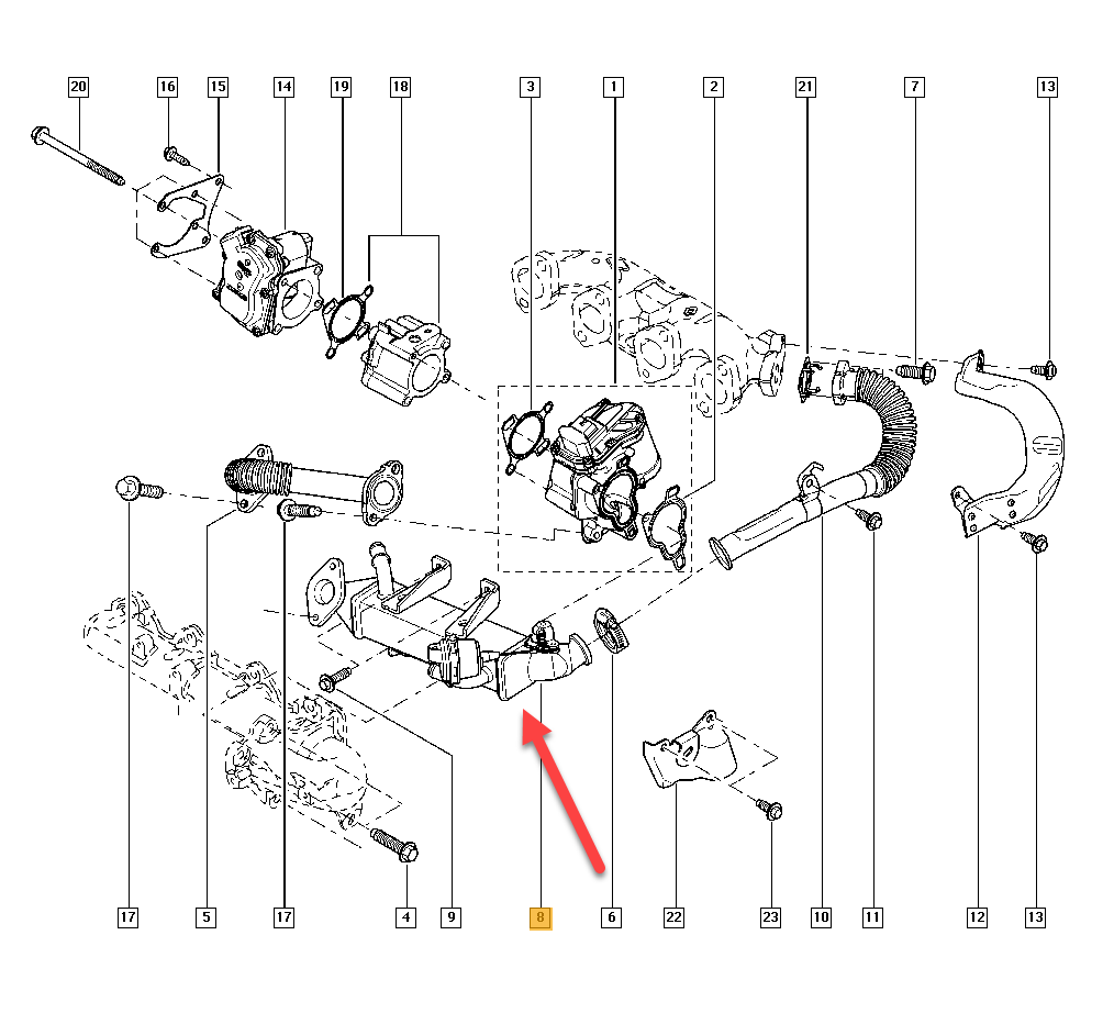 EGR køler RENAULT LAGUNA III (BT0/1) 2.0 dCi (BT01, BT08, BT09, BT0E, BT0K, BT12, BT1C, BT1D,... M9R 742