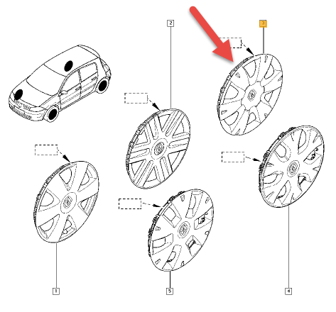 Hjulkapsel RENAULT CLIO III Grandtour (KR0/1) 1.2 16V (KR0P) D4F 784