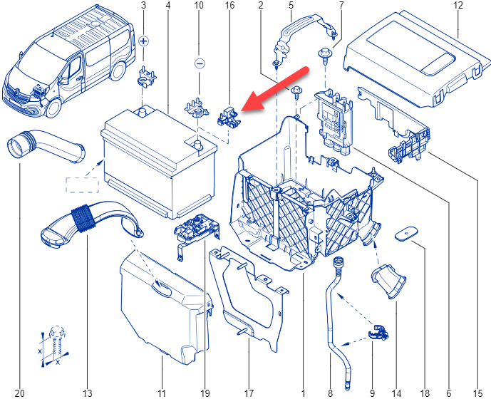 Sensor batteri - pol RENAULT TRAFIC III kasse (FG) 2.0 dCi 130 (FGMY) M9R717