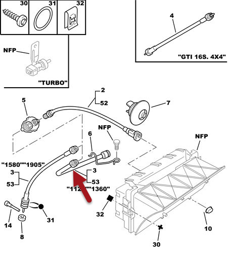 Speedometerkabel CITROËN BX (XB-) 19 GTi 16V D6C (XU9J4)