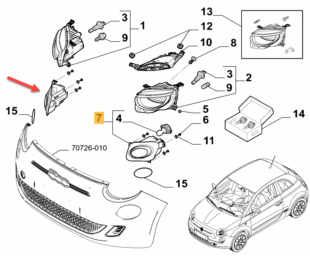 Kørelys FIAT 500e (332) Elektro (FA1) 463 48 460
