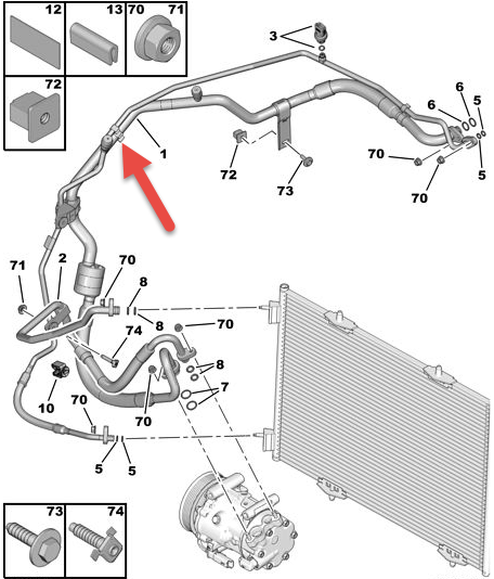 Aircon Slange/rør PEUGEOT 208 I (CA, CC) 1.6 HDi 9HD (DV6CTED)