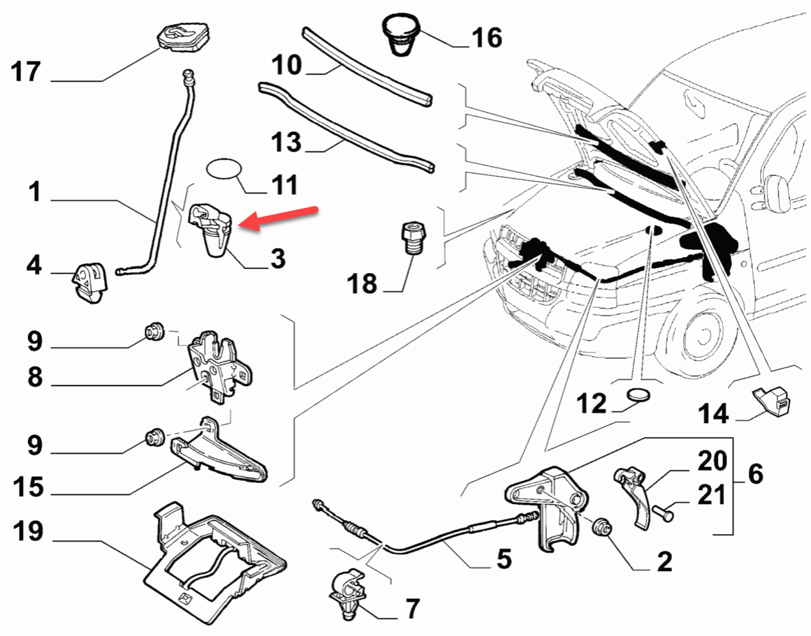 Hjelmstang clips FIAT DOBLO Kassevogn / MPV (223) 1.3 D Multijet 199 A2.000