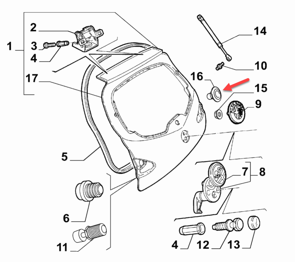 Clips f/emblem Fiat ALFA ROMEO 147 (937) 1.9 JTDM 16V (937.AXN1B, 937.BXN1B) 937 A5.000