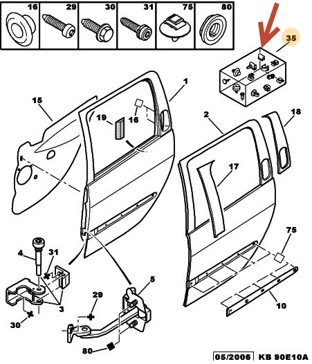 Clips.sæt f/dør 206/206+ BL/BK PEUGEOT 206 CC (2D) 2.0 S16 RFN (EW10J4)