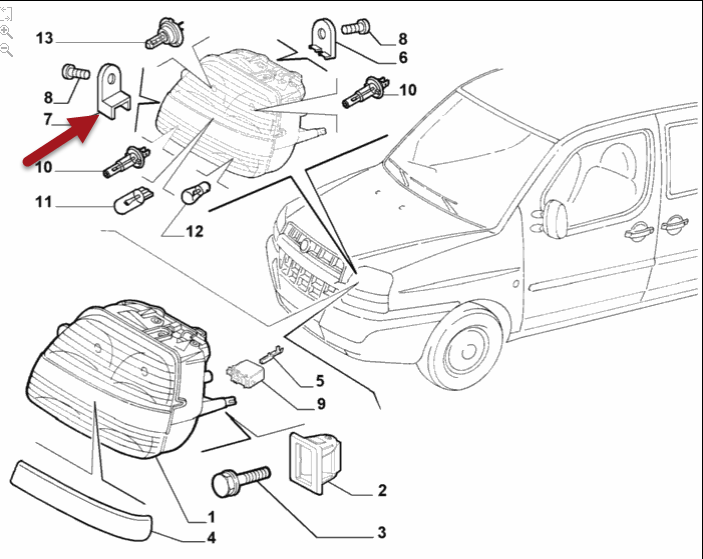 Beslag for lygteopstilling FIAT DOBLO Kassevogn / MPV (223) 1.4 350 A1.000