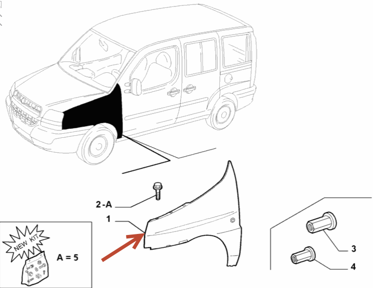 Forskærm Doblo FIAT DOBLO Kassevogn / MPV (223) 1.4 350 A1.000