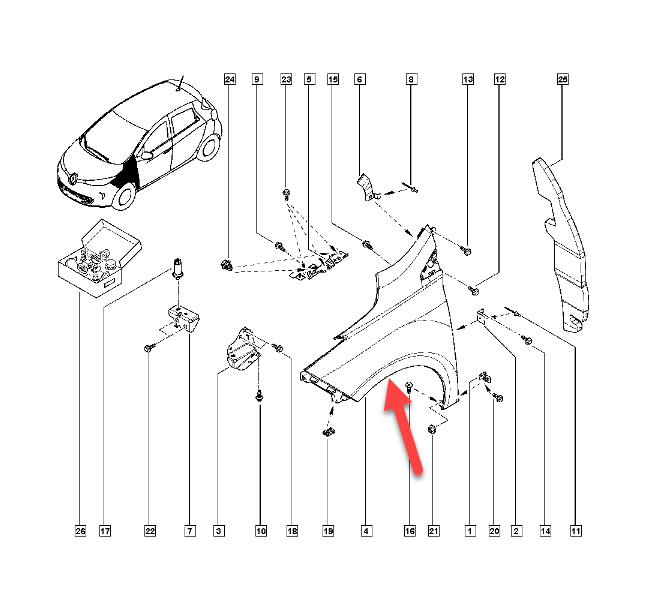 Forskærm RENAULT ZOE (BFM) Electric (BFME) 5AQ 601