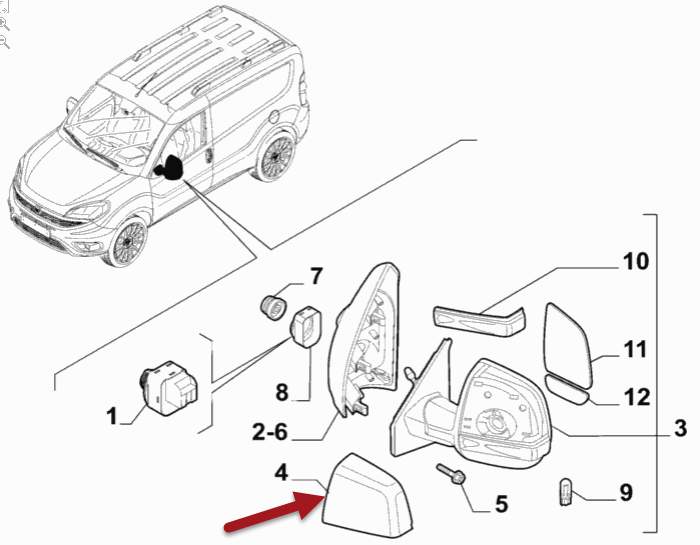 Spejlkappe FIAT DOBLO kasse/kombi (263) 1.6 D Multijet 463 46 020