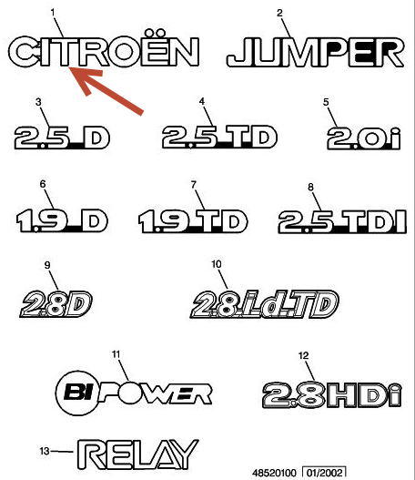 Emblem på bagdør JUMPER I CITROËN JUMPER I Chassis (230) 2.5 TDi THX (DJ5TED)