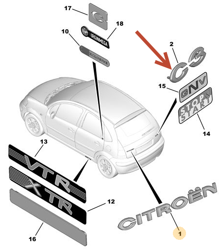 Emblem på bagklap C3  C3 CITROËN C3 I (FC, FN) 1.4 i KFV (TU3A)