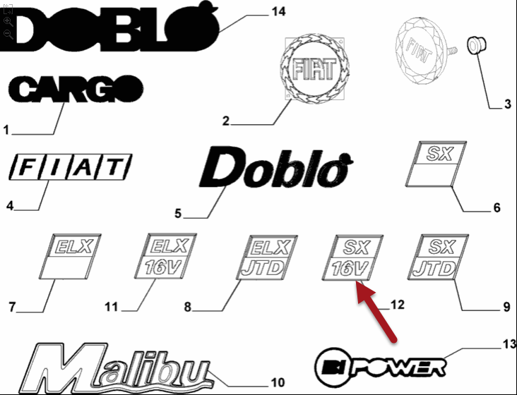 Emblem på bagklap Doblo FIAT DOBLO Kassevogn / MPV (223) 1.4 350 A1.000