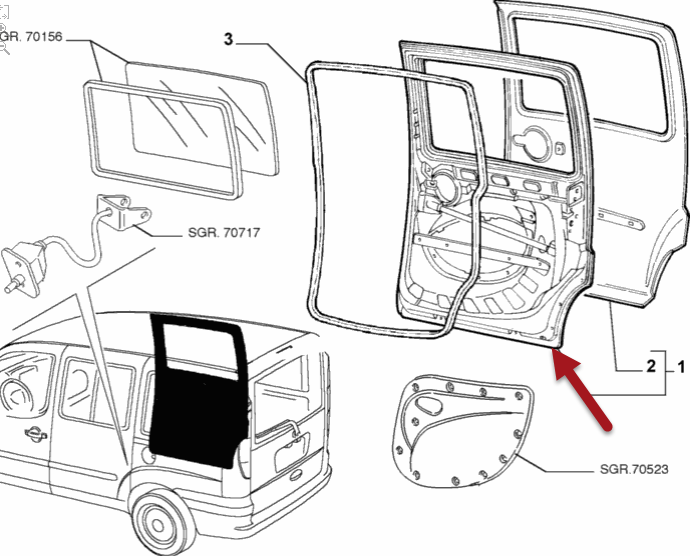 Skydedør Doblo 00-09 m/rude FIAT DOBLO Kassevogn / MPV (223) 1.4 350 A1.000