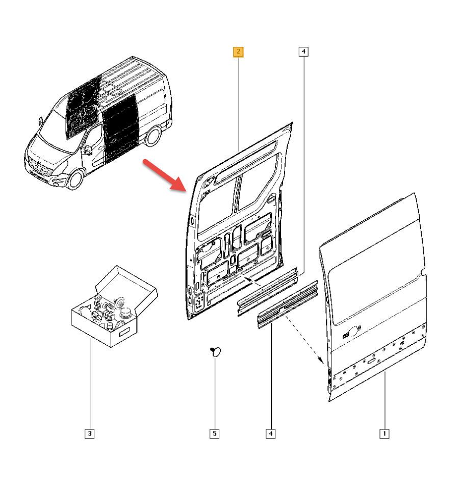 Skydedør RENAULT MASTER III kasse (FV) Z.E. (FV1Z) 5AQ 604