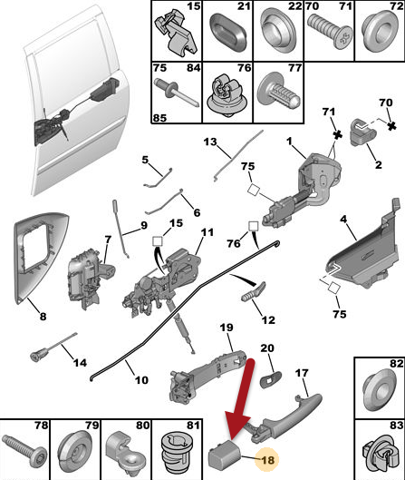 Dørhåndtags ende CITROËN C8 (EA, EB) 2.2 HDi 4HW (DW12TED4)