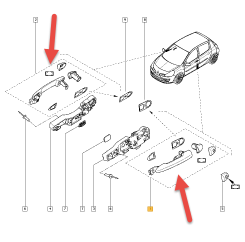 Dørhåndtag RENAULT CLIO III Grandtour (KR0/1) 1.2 16V (KR02, KR0J) D4F 740