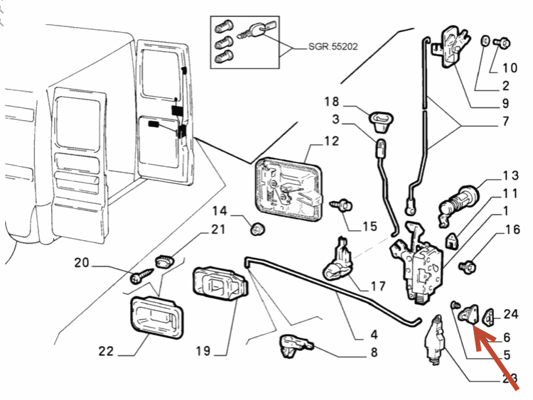 Låsegæk PEUGEOT BOXER Bus (230P) 2.5 D T9A (DJ5)